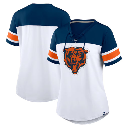 Bears Fanatics White Women's Athena Rhinestone Lace V-Neck T-Shirt