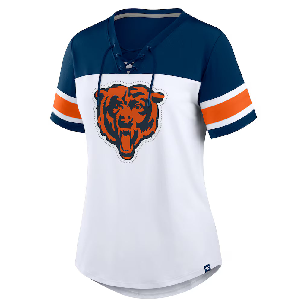 Bears Fanatics White Women's Athena Rhinestone Lace V-Neck T-Shirt