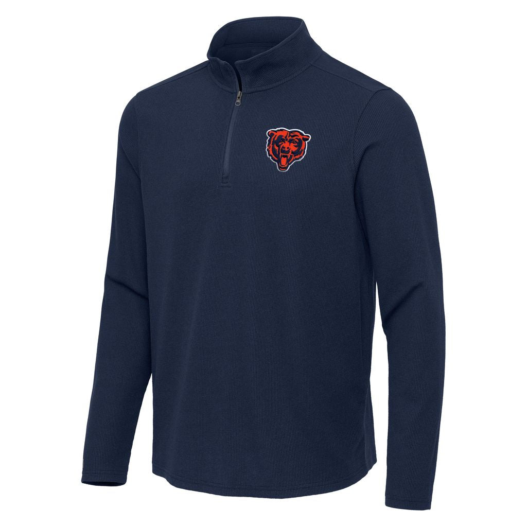 Chicago Bears Waffle Pullover Antigua Quarter Zip Sweater