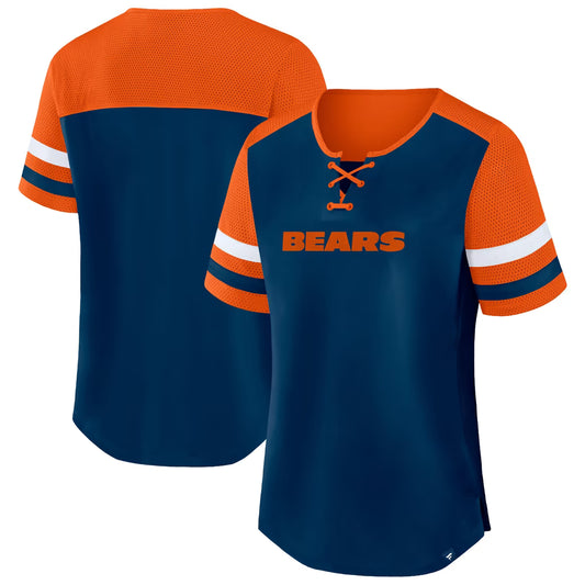 Chicago Bears Fanatics Women's Throwback Curl Route Lace-Up T-Shirt - Navy/Orange
