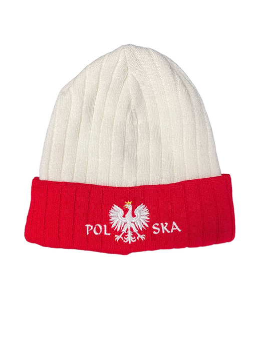 Polish Polska  Knit Winter Hat - White/Red With Eagle - Made in Poland