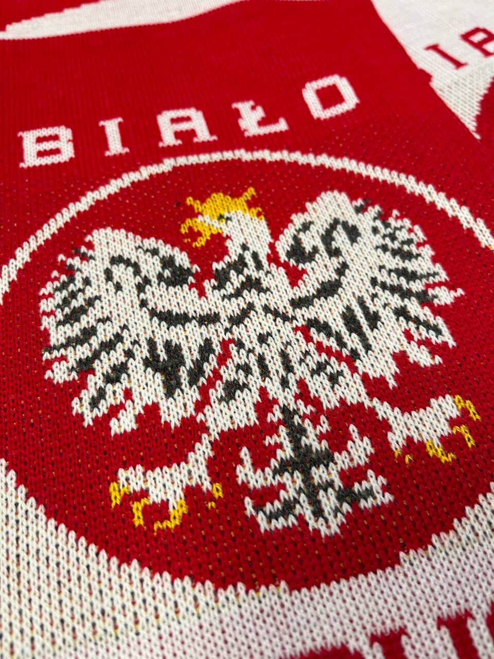Polska Scarf Bialo Czerwoni Two Ply Red/White With Eagle Made in Poland