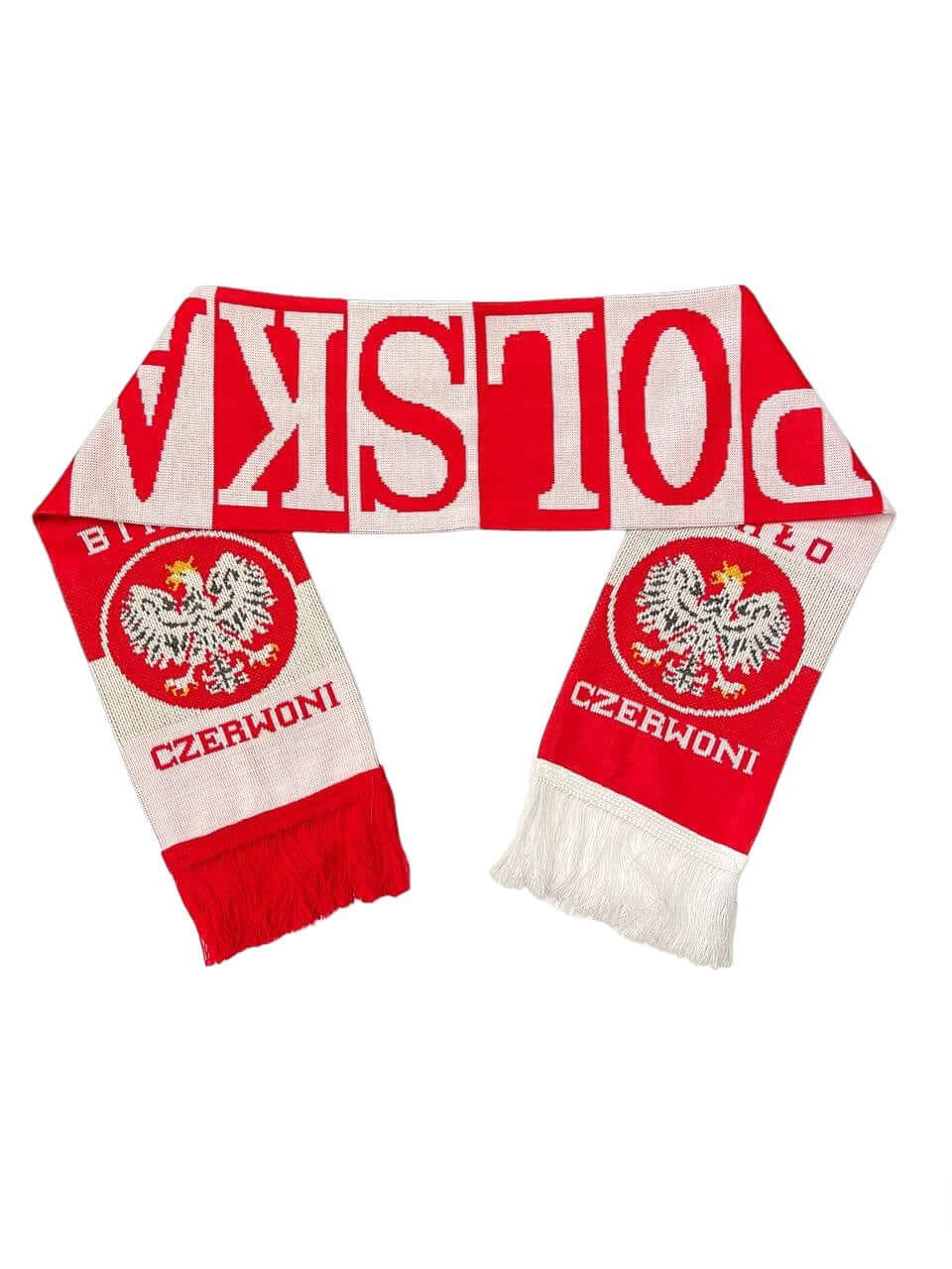 Polska Scarf Bialo Czerwoni Two Ply Red/White With Eagle Made in Poland