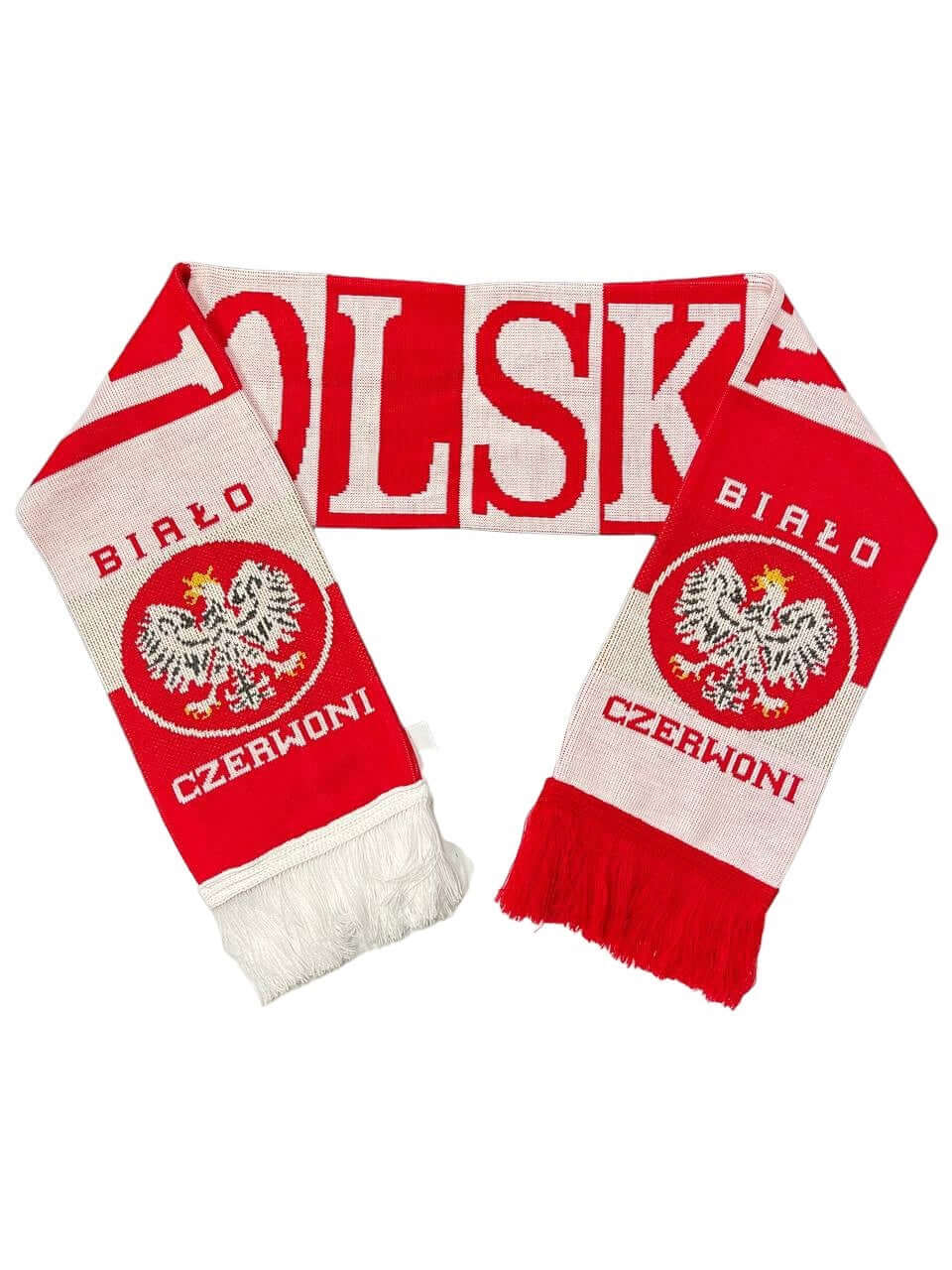 Polska Scarf Bialo Czerwoni Two Ply Red/White With Eagle Made in Poland