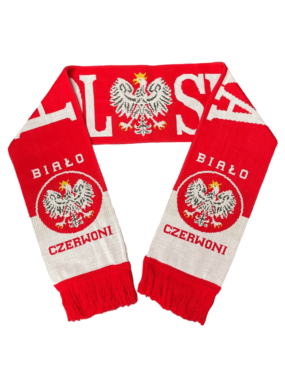 Polska Scarf Bialo Czerwoni Two Ply With Eagle Made in Poland