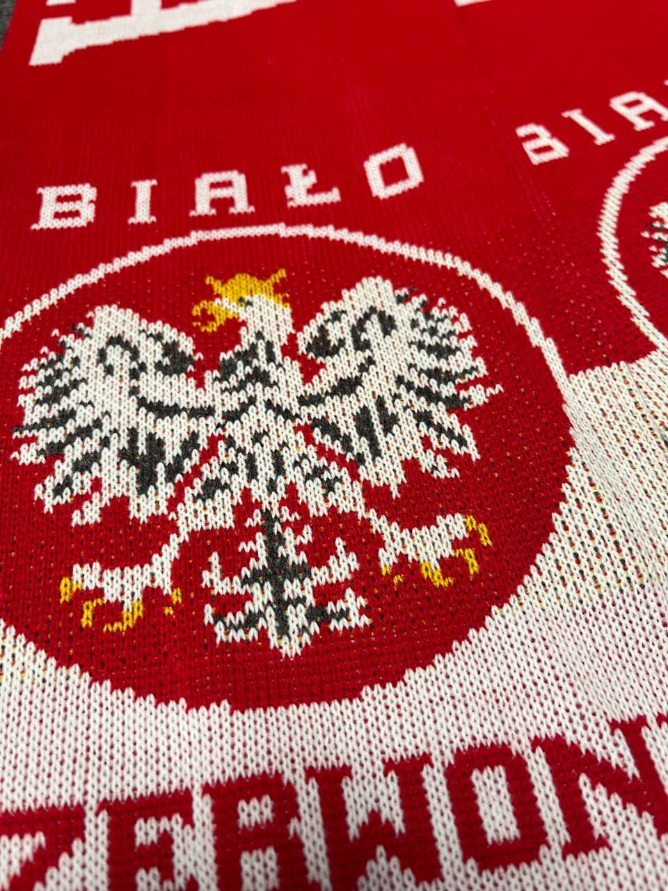 Polska Scarf Bialo Czerwoni Two Ply With Eagle Made in Poland