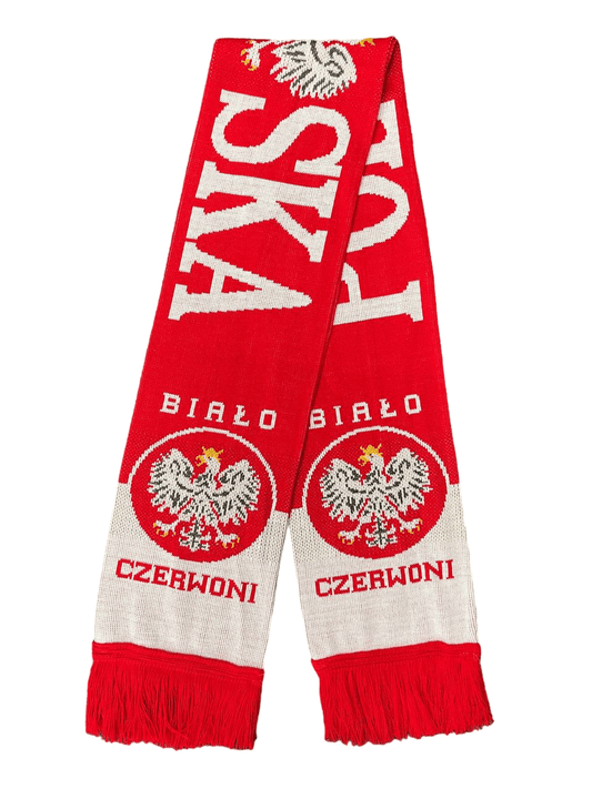 Polska Scarf Bialo Czerwoni Two Ply With Eagle Made in Poland