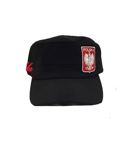 Black With Polska Sign on Side Poland Flex-Fit Army Hat