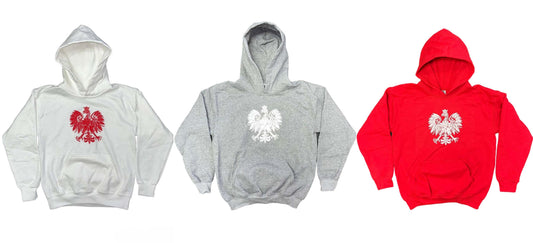 Polish Hoodie Youth With Polska National Eagle Printed Red/White/Charcoal