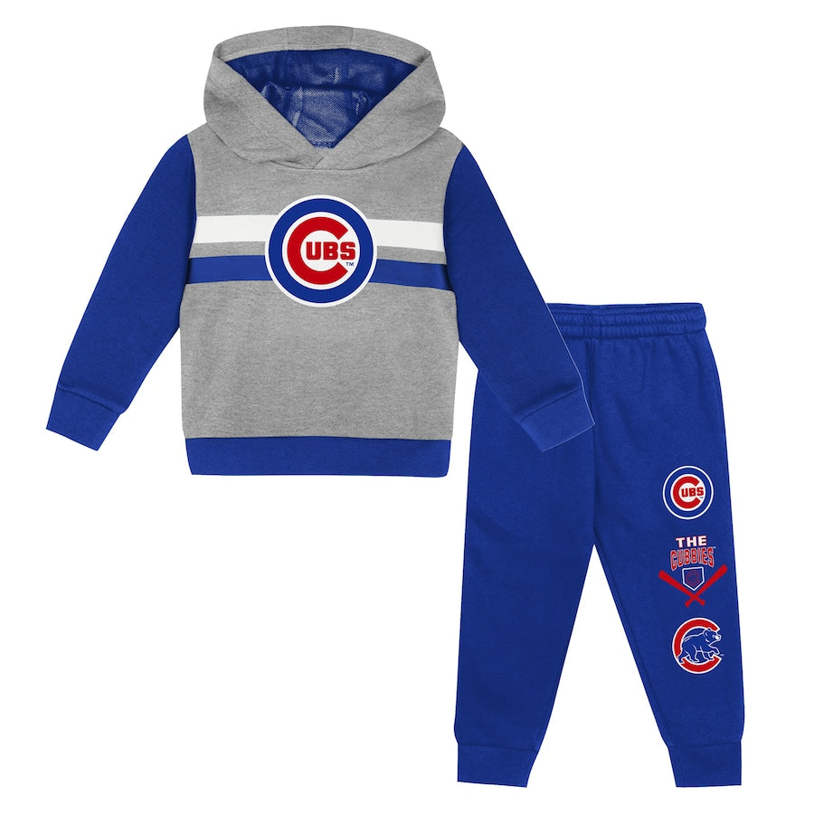 Chicago Cubs Toddler Wind Up Pullover Hoodie and Sweatpants Set - Heather Gray/Royal
