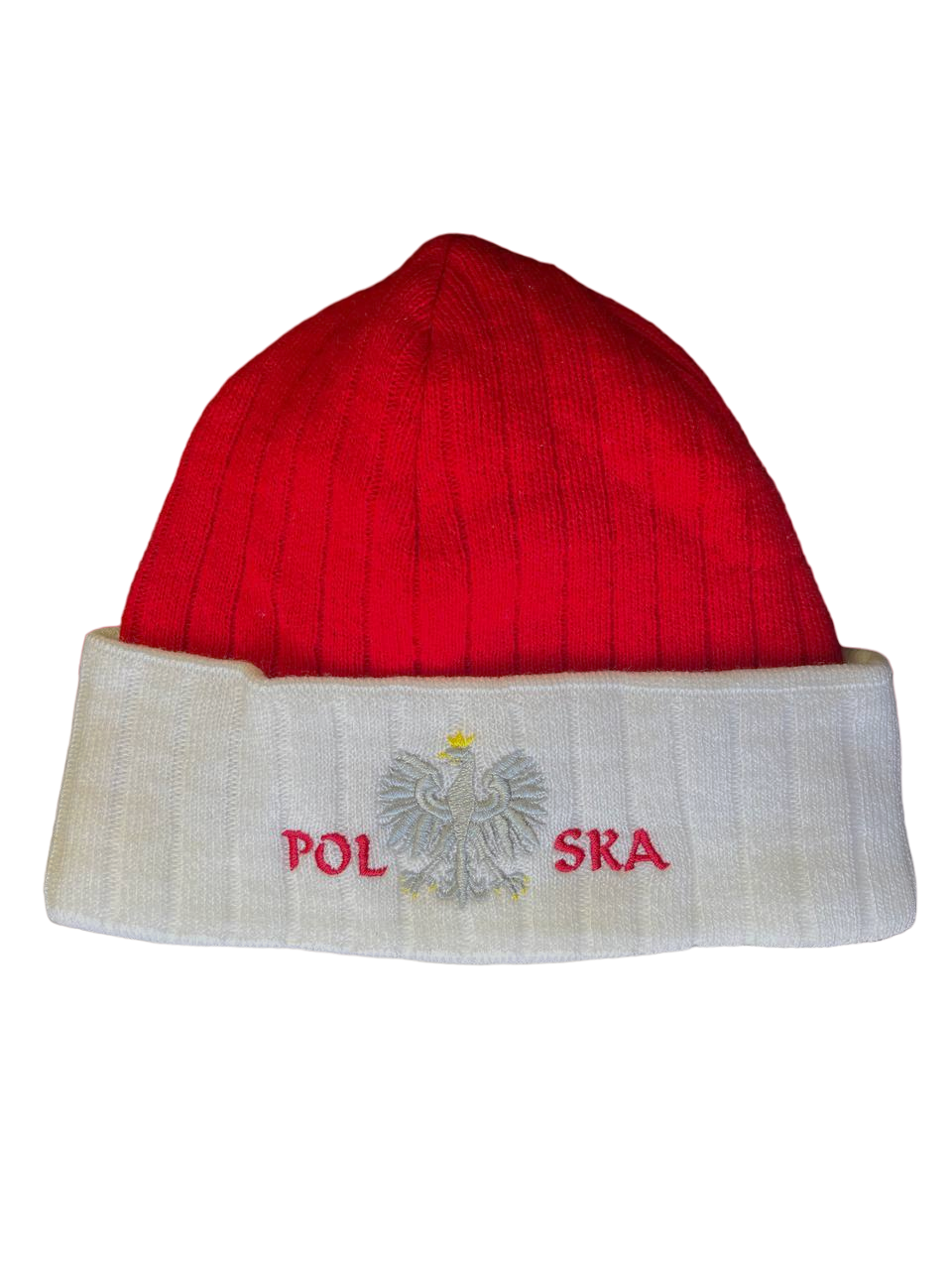 Polish Polska  Knit Winter Hat -RED /White With  Eagle- Made in Poland