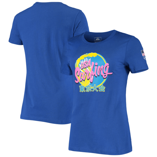 Blue USA Surfing 2020 Summer Olympics Road to Tokyo Big Wave T-Shirt