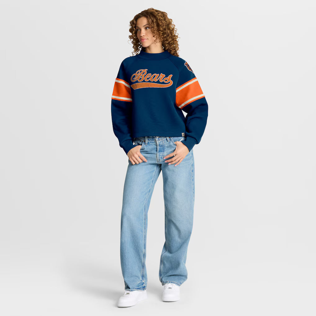Chicago Bears Fanatics Oversized Hometown Toss Sweep Mock Neck Pullover - Navy