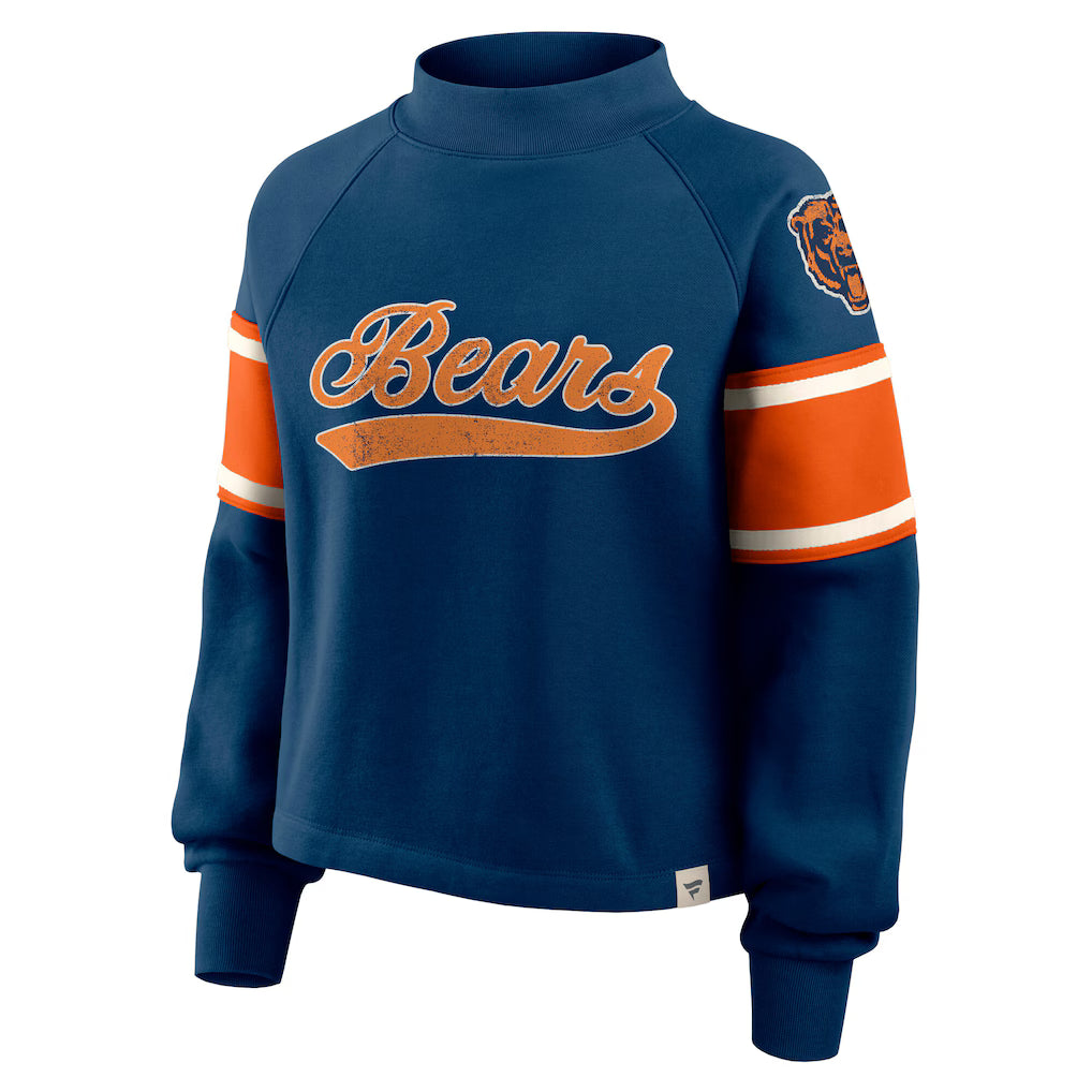 Chicago Bears Fanatics Oversized Hometown Toss Sweep Mock Neck Pullover - Navy