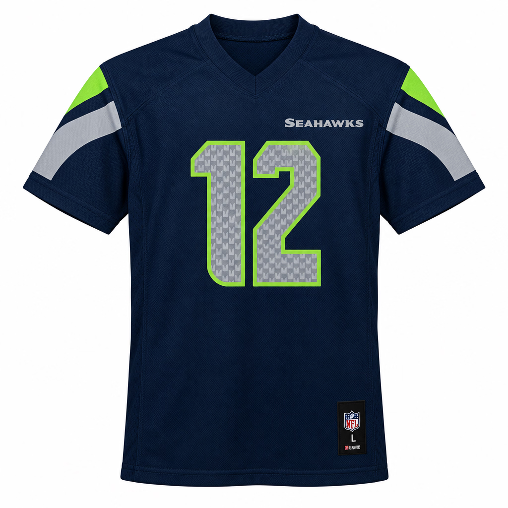 Youth 12 Fan Seatle Seahawks Navy Replica Mid Tier Player Jersey