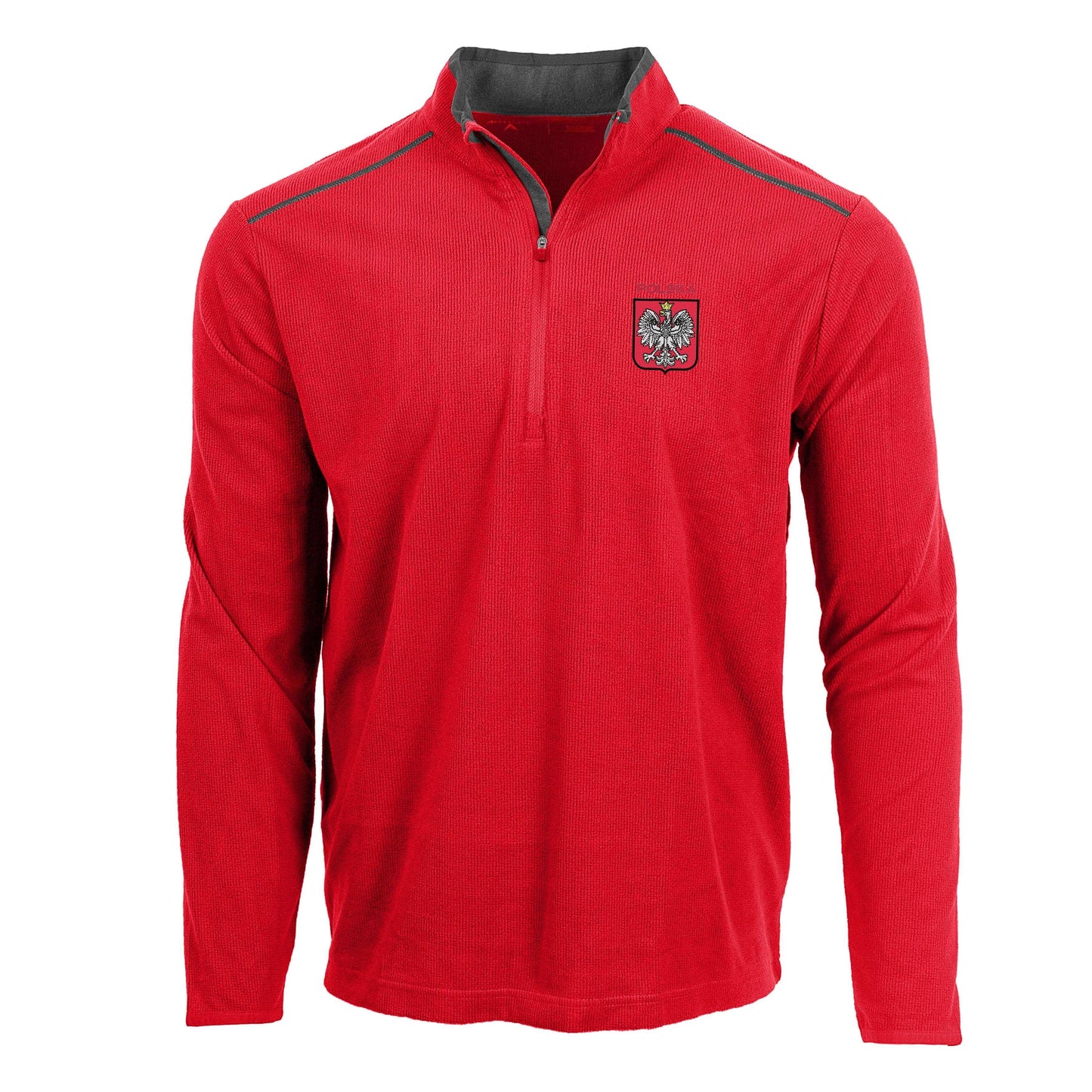 Antigua Polska Glacier Quarter Zip Pullover Fleece - Red with Polska Eagle Emblem MEN'S