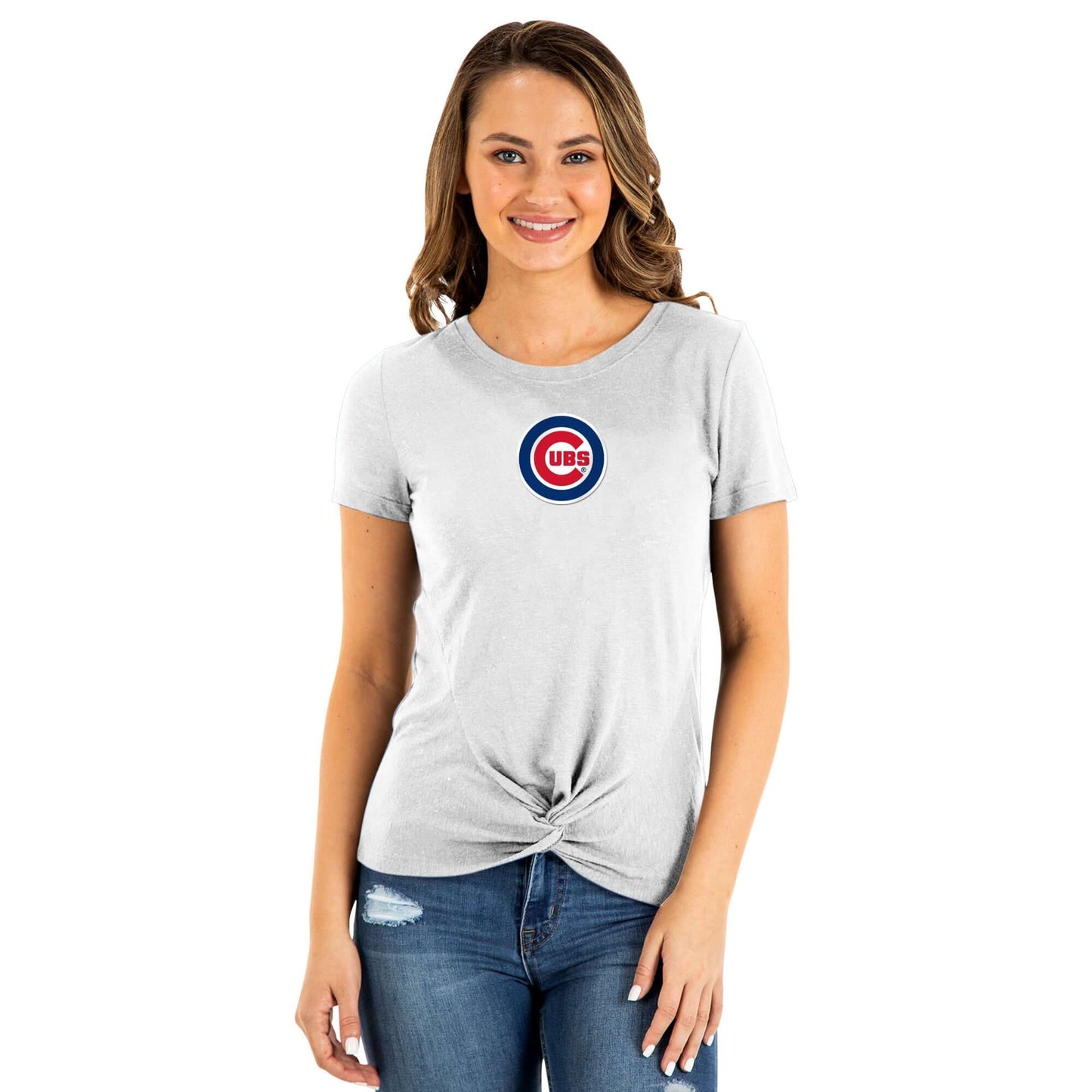 Chicago Cubs New Era Women's 2-Hit Front Twist Burnout T-Shirt - White