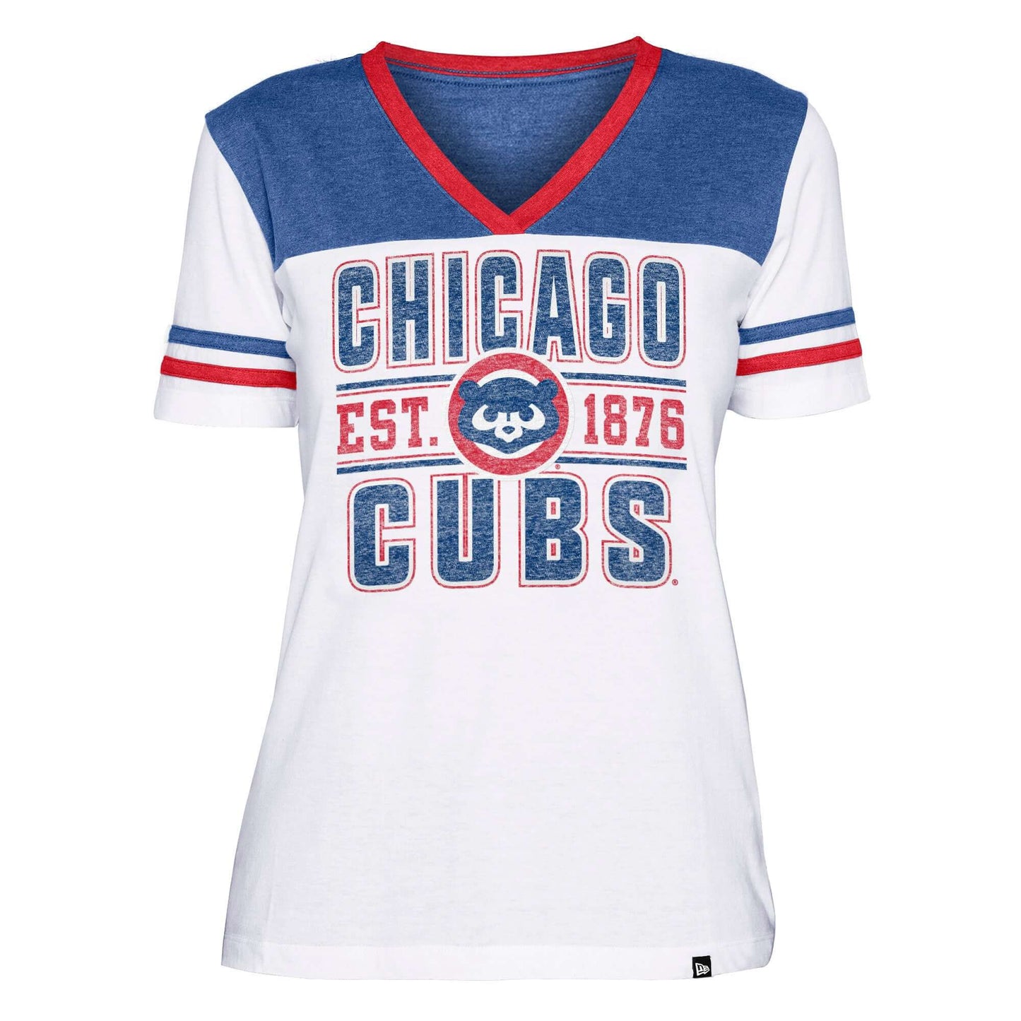 Chicago Cubs New Era Women's V-neck T Shirt - Blue/White