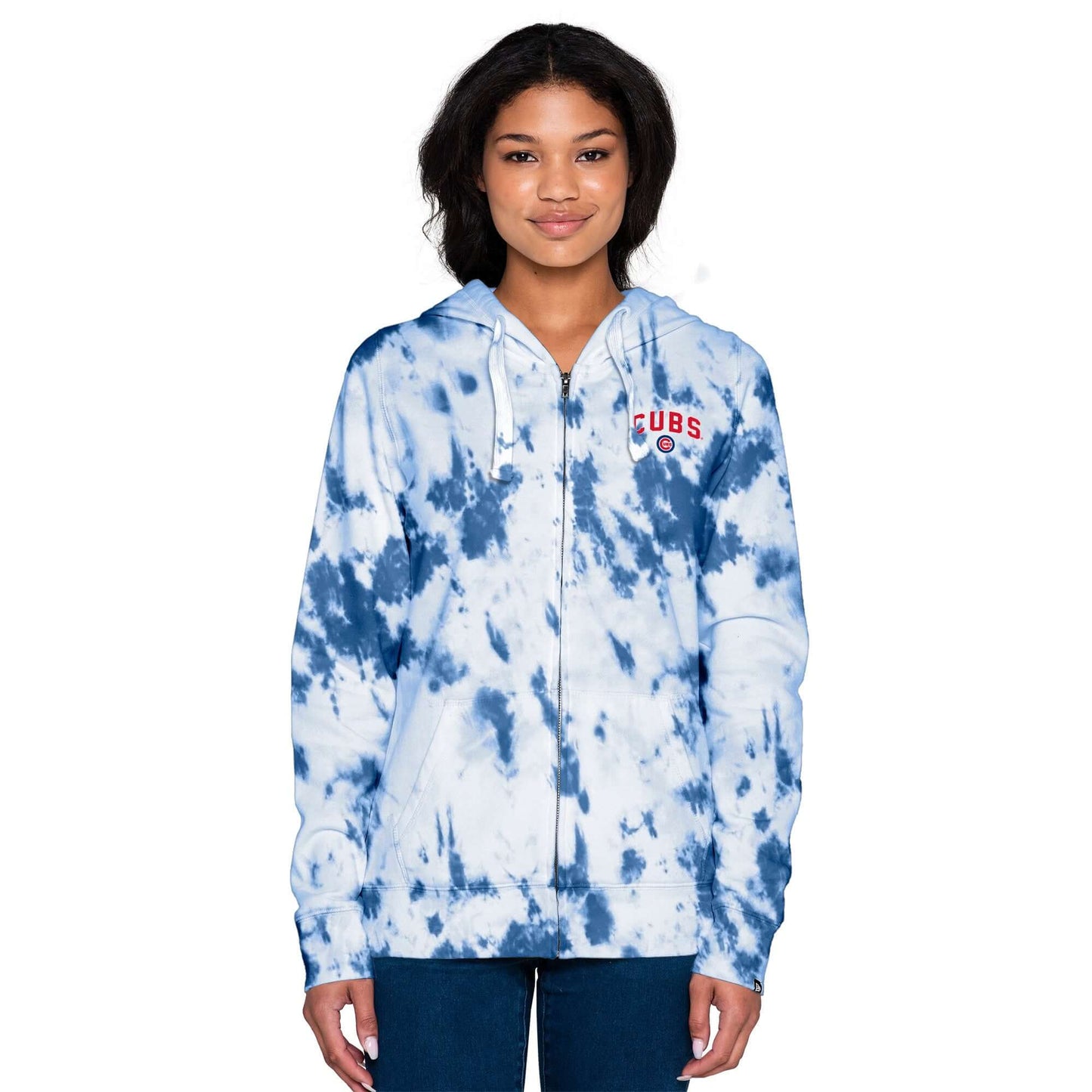 Chicago Cubs New Era Women's Tie-Dye Fleece Full-Zip Hoodie - Royal