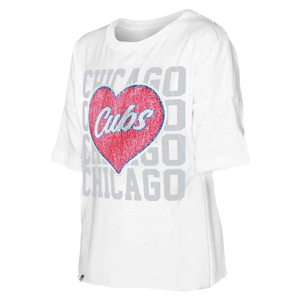 Chicago Cubs New Era Girls Youth Flip Sequin Team V-Neck T-Shirt