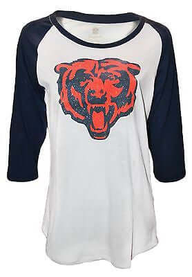 Girls Juniors Chicago Bears 3/4 Sleeve Scoop Neck Glitter T-Shirt Womens NFL Tee