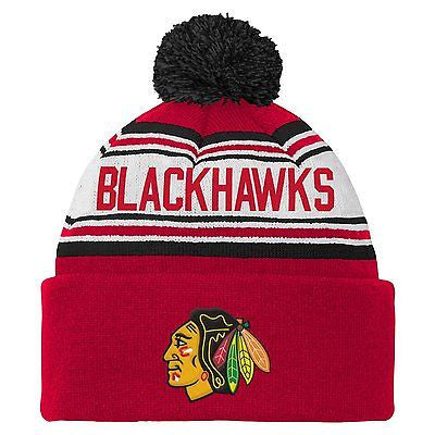 NHL Chicago Blackhawks Youth 18-20 Cuffed Knit Pom Hat, One Size, Red