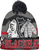 Youth Chicago Blackhawks Face-Off Cuffed Knit Hat with Pom NHL Reebok Beanie