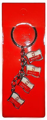 Poland 4 Polska Flags Keychain Red and White Polish Key Chain