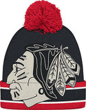 Chicago Blackhawks Vintage Oversized Logo Cuffed Knit Pom Hat NHL CCM Beanie