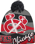 Youth Chicago Blackhawks Face-Off Cuffed Knit Hat with Pom NHL Reebok Beanie