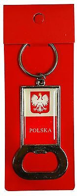 Poland Polska Flag Bottle Opener Keychain Red & White Polish Key Chain