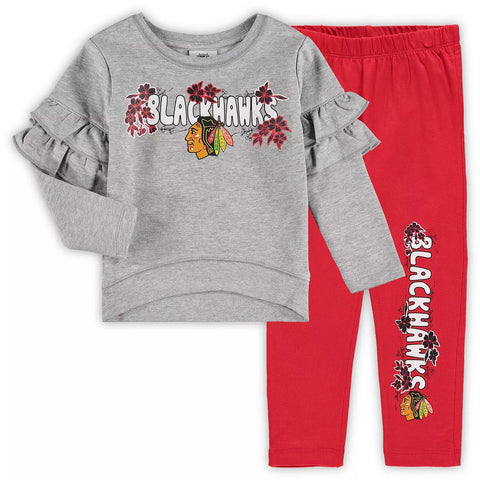 Girls Toddler Heathered Gray/Red Chicago Blackhawks Ice Flower Sherpa Pullover Sweatshirt & Leggings Set