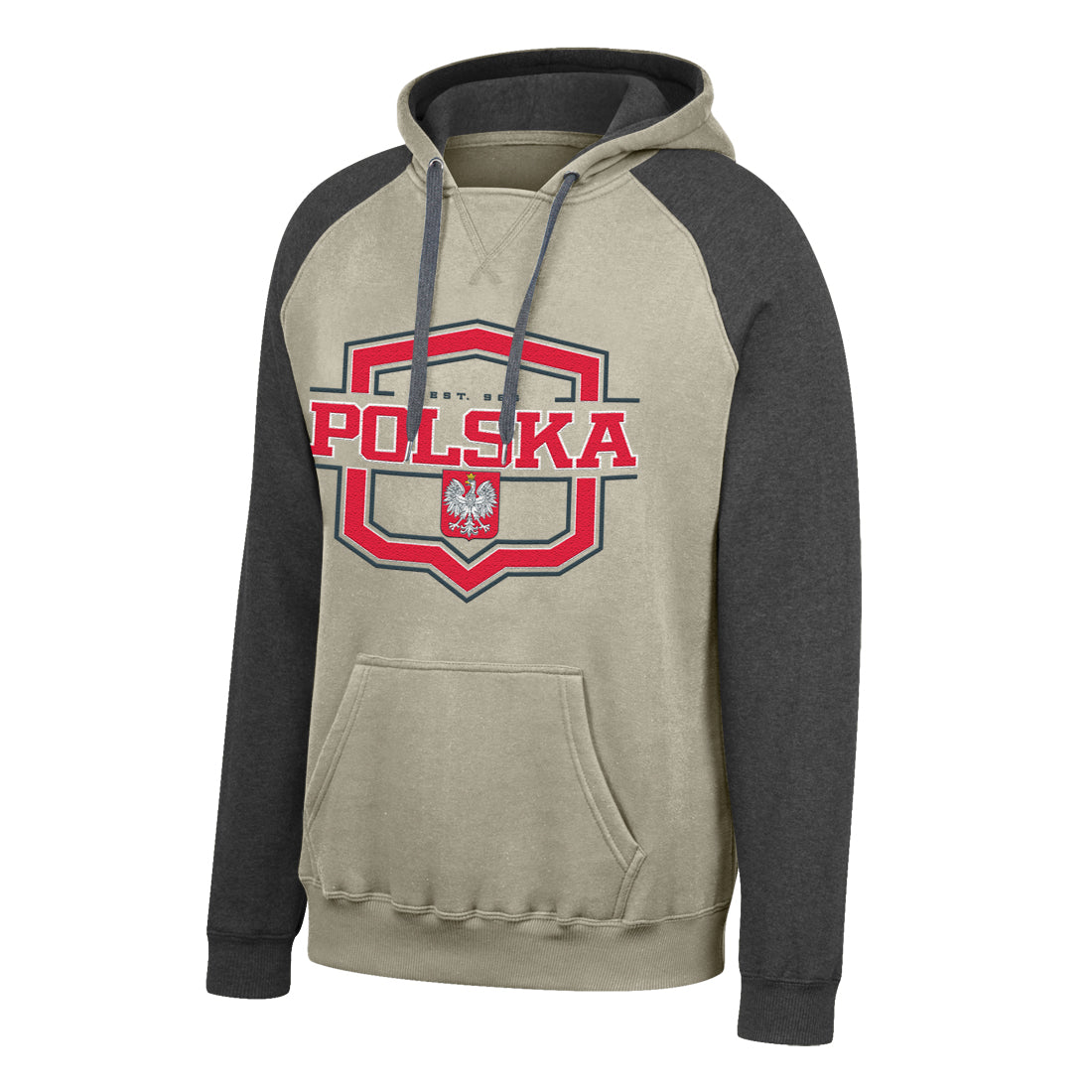 Men's Polska Premium Fleece Contrast Grey Raglan Hoodie