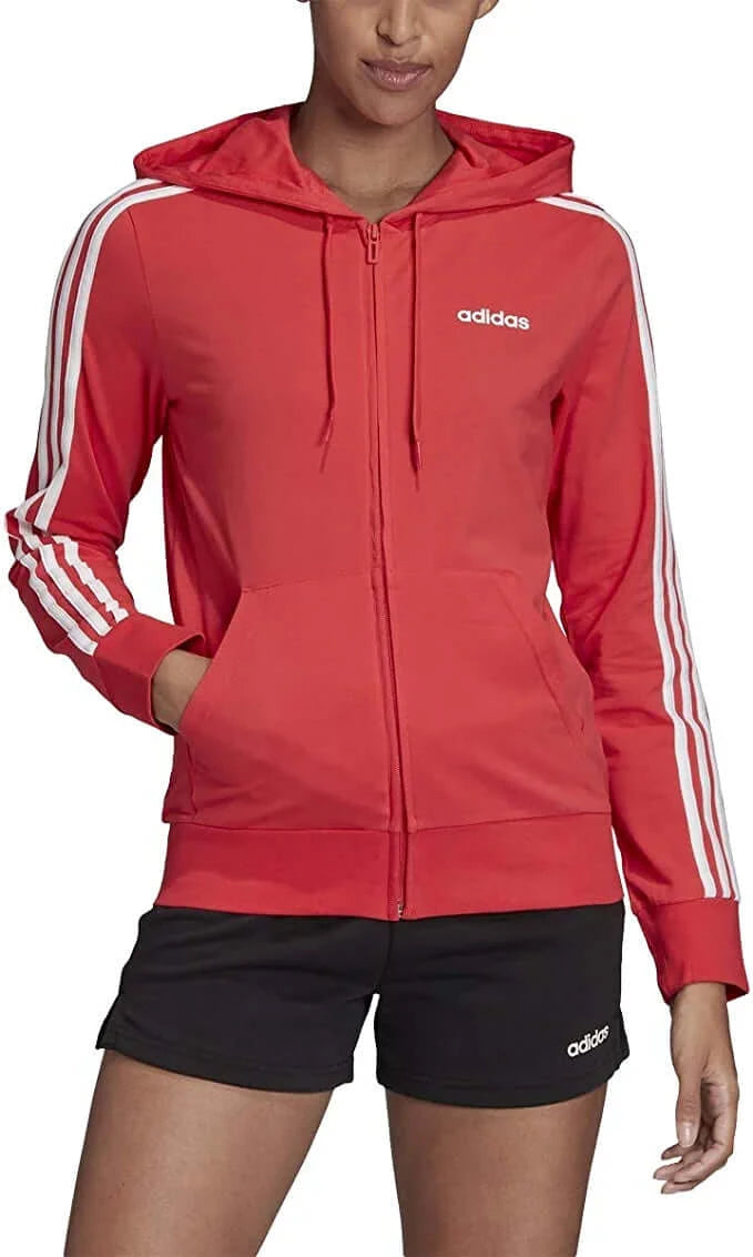 Adidas Women's Essentials 3-Stripes Single Jersey Full-Zip Hoodie Core Pink/White