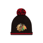 Chicago Blackhawks New Era Women's Sequin Frost Logo Block Knit Hat With Pom