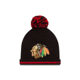 Chicago Blackhawks New Era Women's Sequin Frost Logo Block Knit Hat With Pom