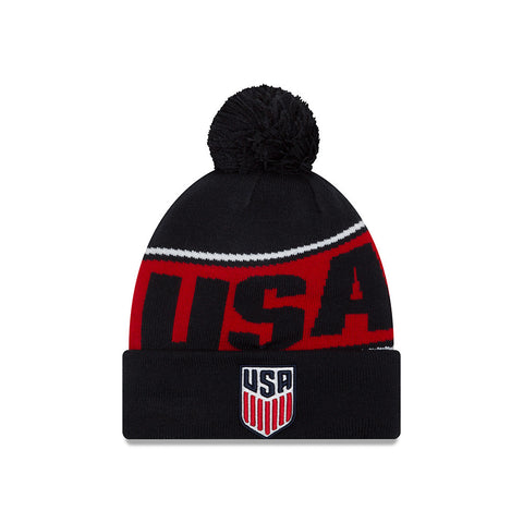 New Era USA Team Chant Knit Beanie Hat With Pom, One Size
