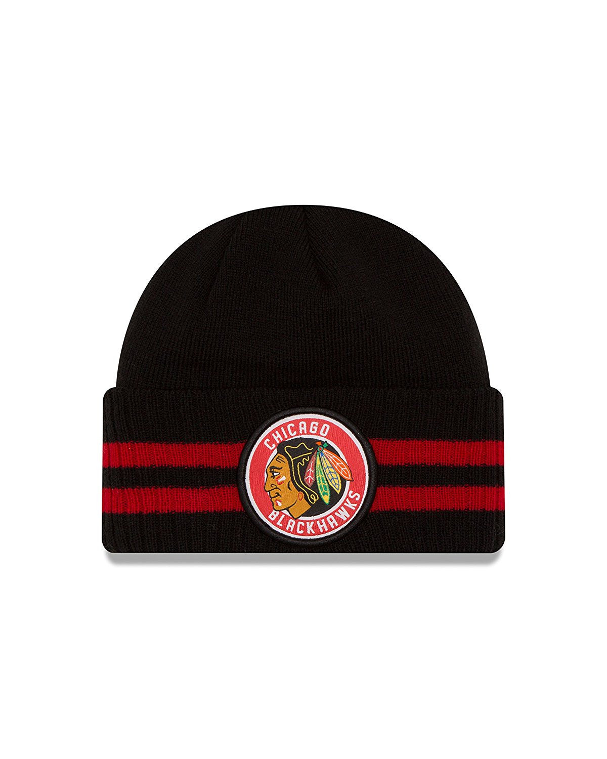 NHL Chicago Blackhawks 2 Striped Remix Knit Beanie, One Size, Black