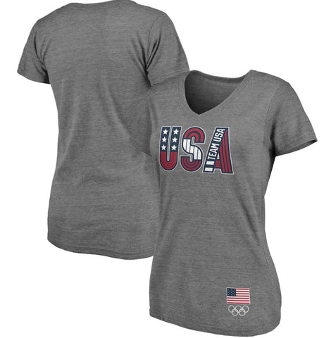 Team USA OLIMPIC  Women's Tri-Blend V-Neck T-Shirt - Heathered Gray