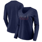 Team USA OLIMPIC  Women's Knockout V-Neck Long Sleeve T-Shirt - Navy