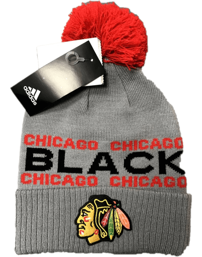 Chicago Blackhawks NHL Adidas City Style Cuffed Knit Hat With Pom - Gray
