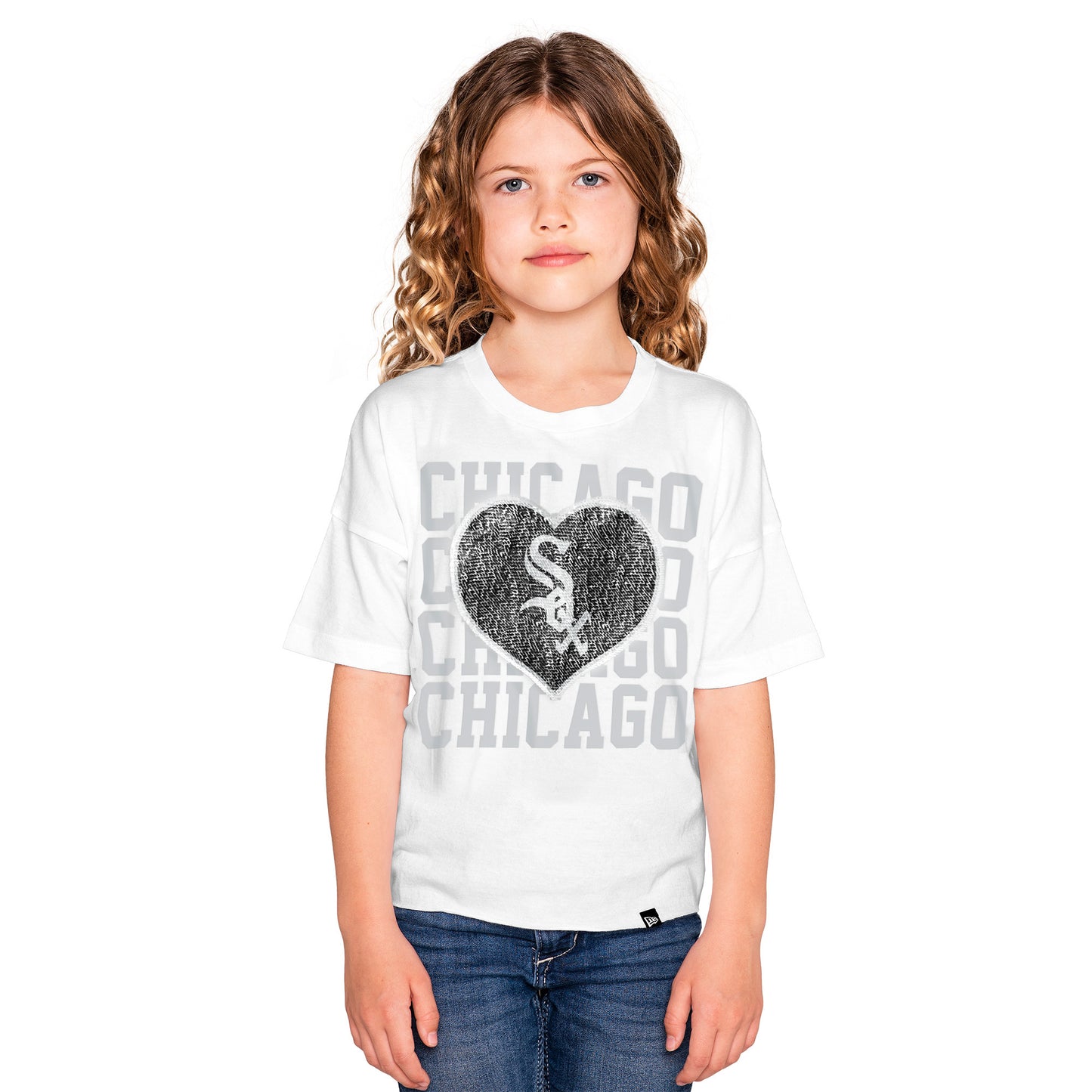 Chicago White Sox  Girls/KIDS  Youth Flip Sequin Heart Crop Top - White