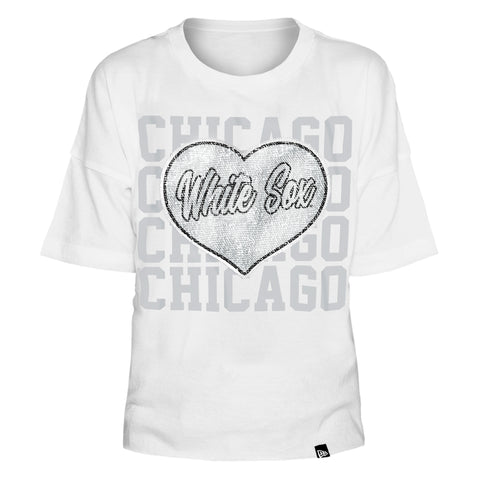 Chicago Cubs New Era Girls Youth Flip Sequin Team V-Neck T-Shirt