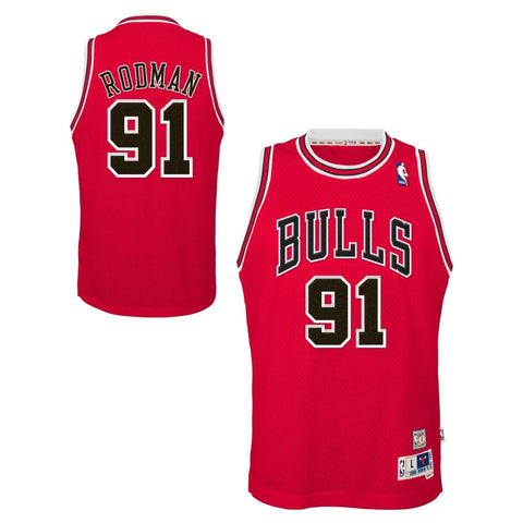 Chicago Bulls Youth Dennis Rodman #91 Red Jersey Mitchell&Ness Classic Swingman