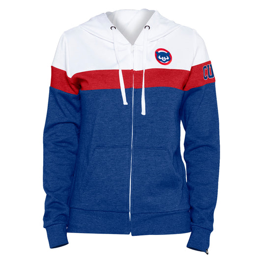 Chicago Cubs New Era Women's Colorlock Full-Zip Hoodie Jacket - Heathered Blue