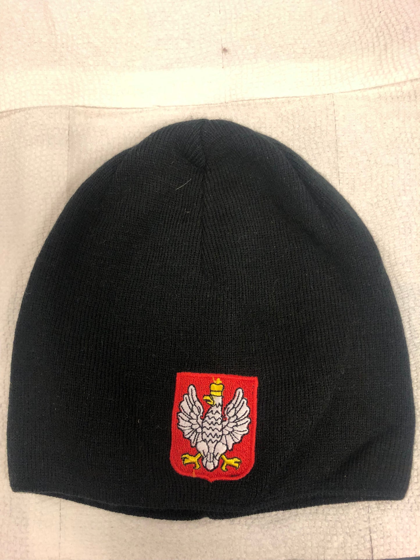 Polska  Knit Winter Hat -Black With  Eagle- Made in Poland