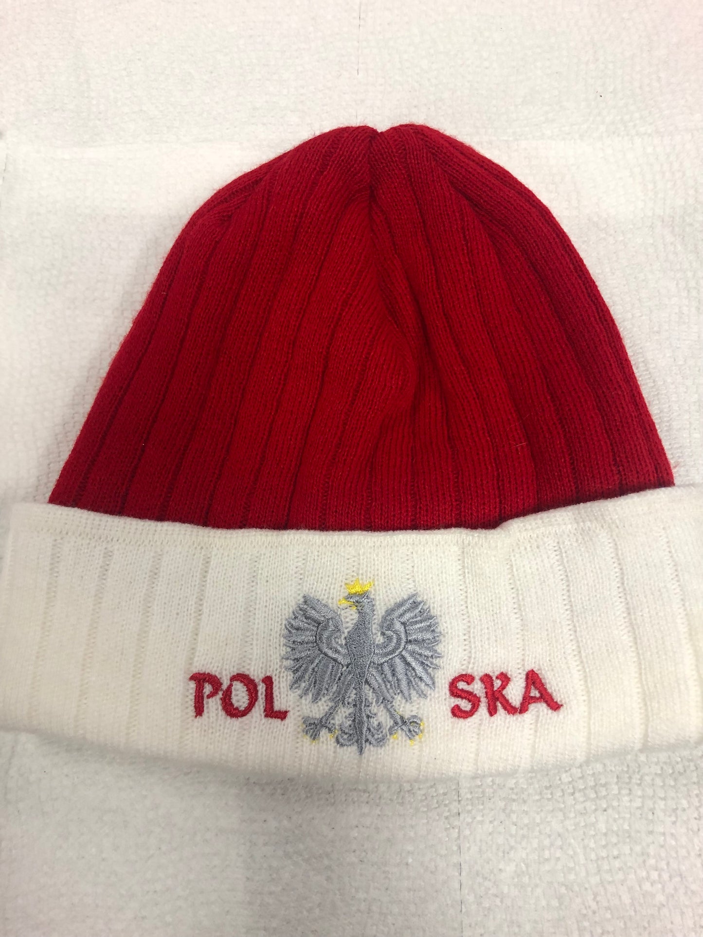 Polish Polska  Knit Winter Hat -RED /White With  Eagle- Made in Poland