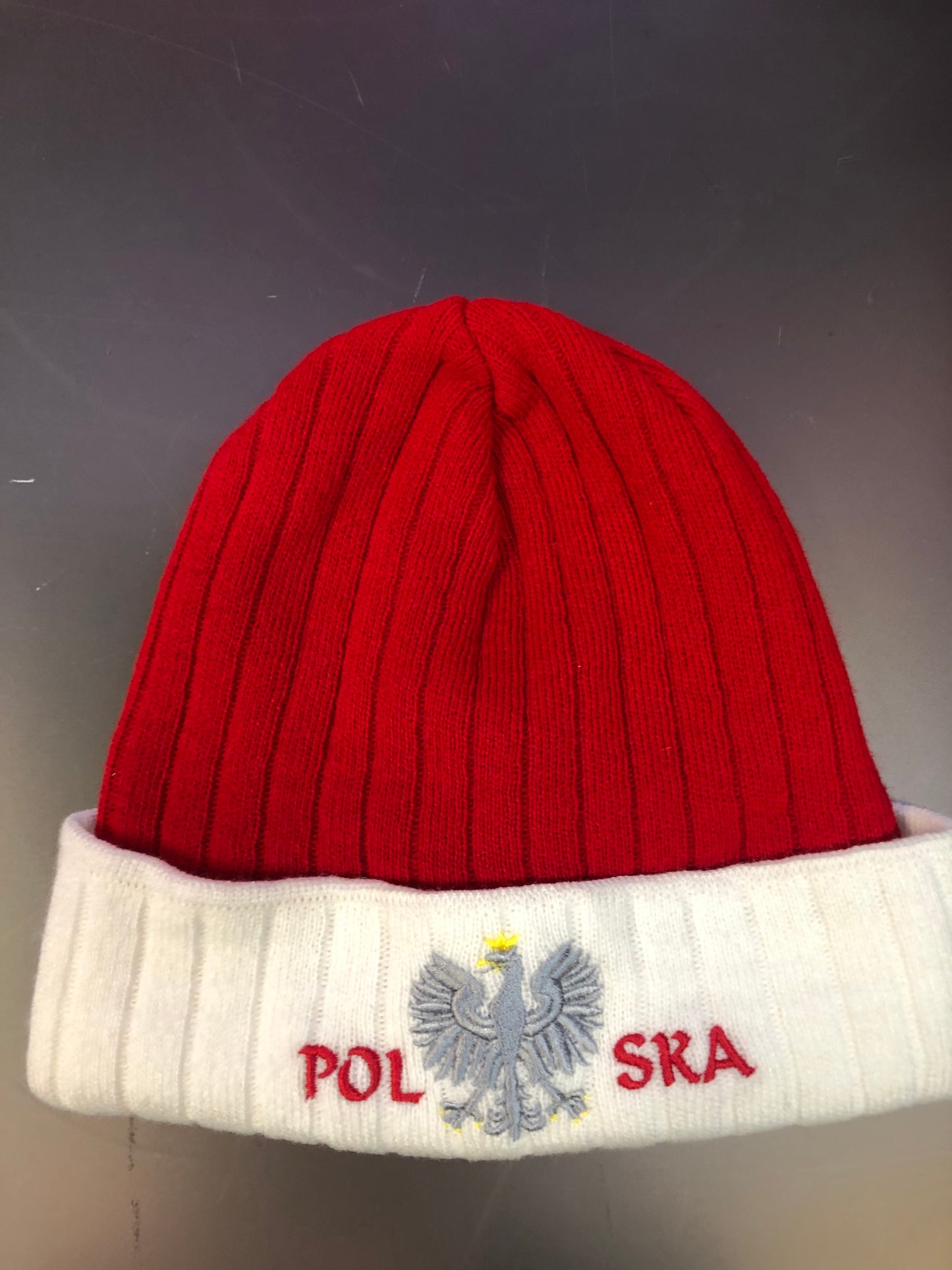 Polish Polska  Knit Winter Hat -RED /White With  Eagle- Made in Poland