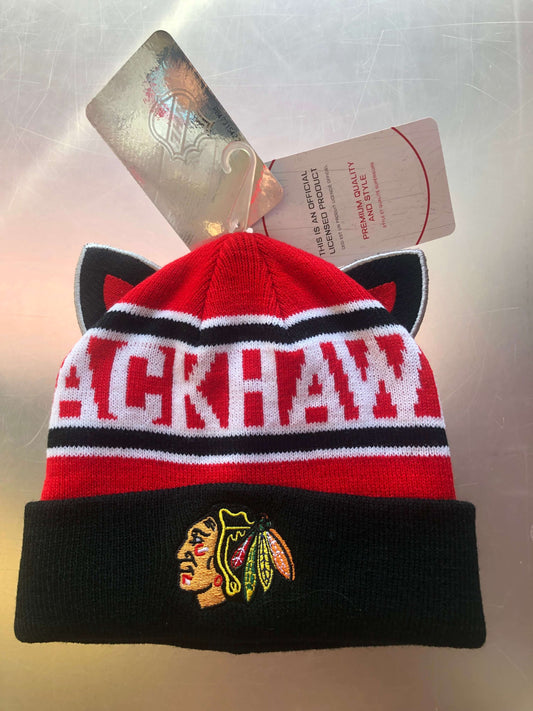 Blackhawks Girls Team Ears Cuffed knit/pom