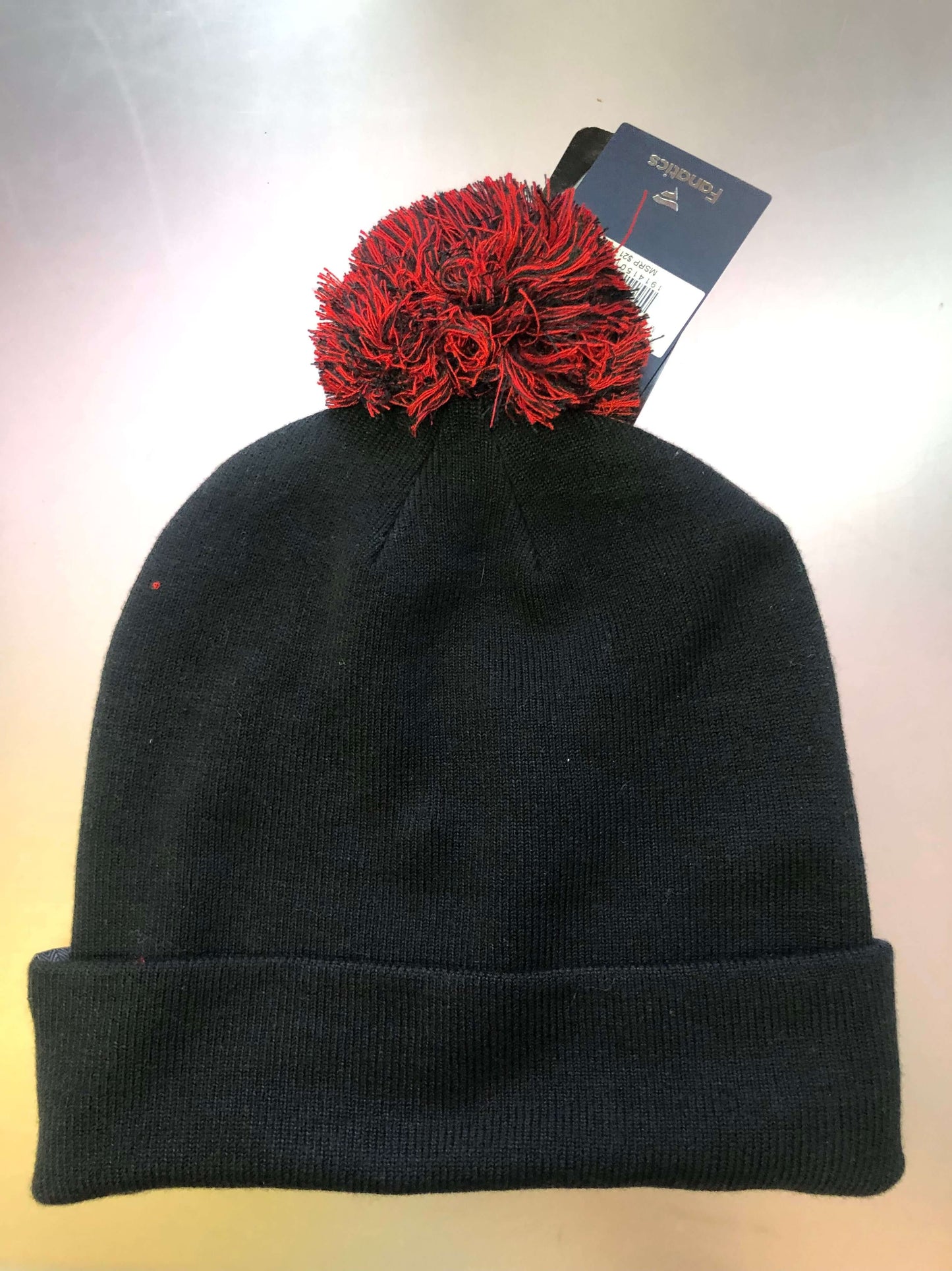 Chicago Blackhawks  Iconic Team Pop Cuffed Knit Hat with Pom - Black